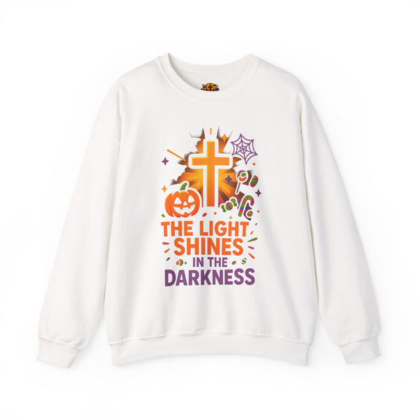Faith-Inspired Halloween Sweatshirt, Unisex Crewneck, Cozy Fall Fashion, Christian Gift, Halloween Celebration, Light in Darkness