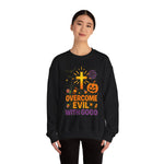 Halloween Unisex Crewneck Sweatshirt, Cozy Fall Apparel, Pumpkin & Cross Design, Perfect for Autumn, Gifts for Him & Her
