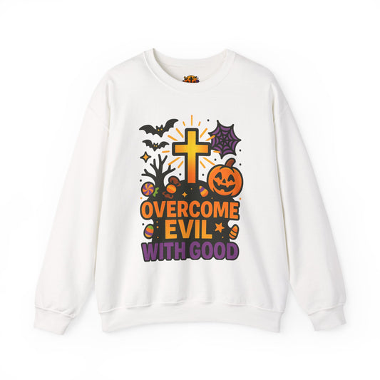 Halloween Unisex Crewneck Sweatshirt, Cozy Fall Apparel, Pumpkin & Cross Design, Perfect for Autumn, Gifts for Him & Her