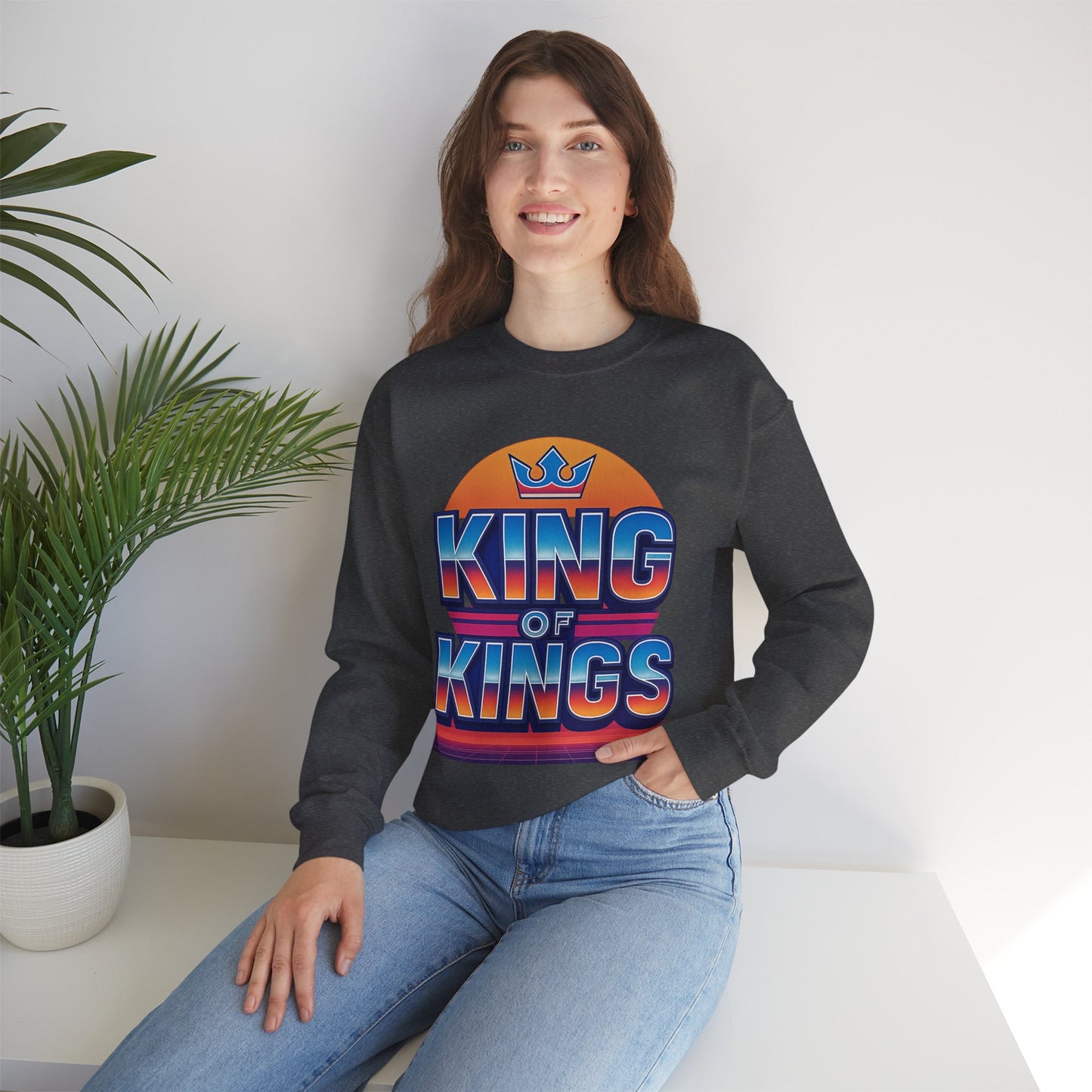 Retro King of Kings Sweatshirt, Cozy Crewneck, Unisex Apparel, Inspirational Gift, Perfect for Holidays, Trendy Streetwear