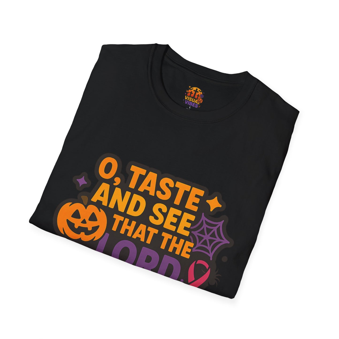 Halloween Faith T-Shirt, Unisex Bible Quote Tee, Religious Apparel, Spiritual Gift, Pumpkin Theme, Psalm 34:8