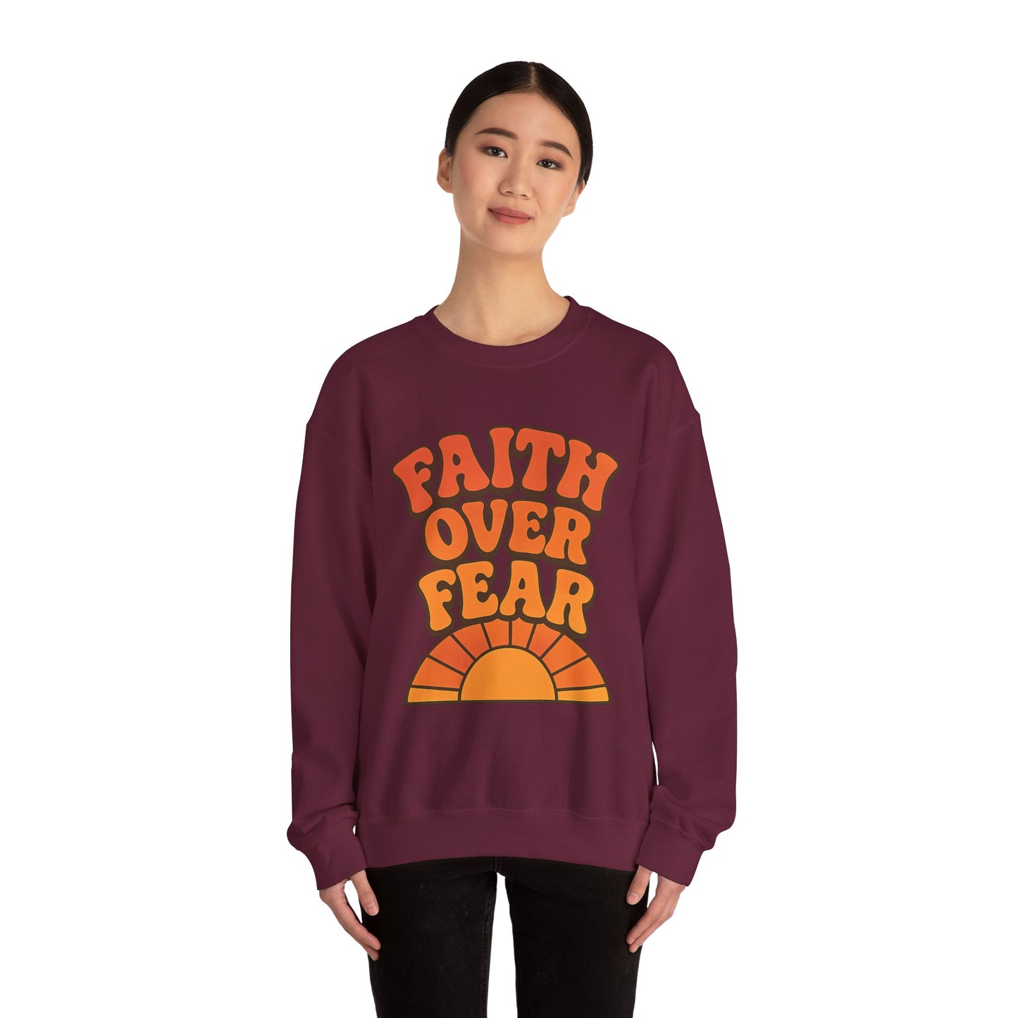 Faith Over Fear Crewneck Sweatshirt, Motivational Apparel, Cozy Unisex Sweater, Gift for Her, Inspirational Clothing, Everyday Wear