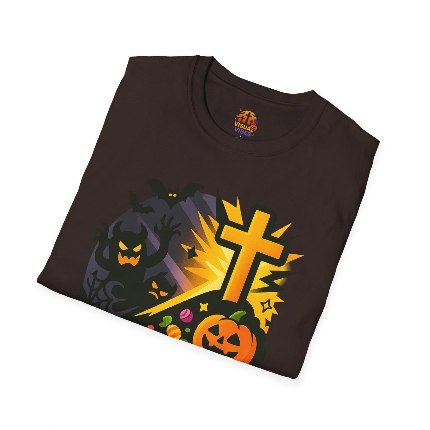 Halloween Theme Unisex Softstyle T-Shirt, Overcome Evil with Good Tee, Halloween Costume Top, Spooky Fall Apparel, Gift for All
