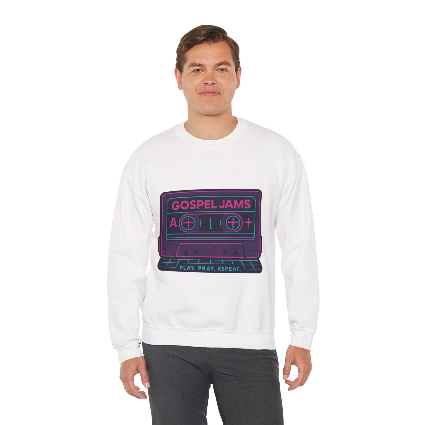 Retro Gospel Jams Crewneck Sweatshirt, Cozy Music Sweatshirt, Gift for Music Lovers, Play Pray Repeat Apparel, Unisex Casual Wear