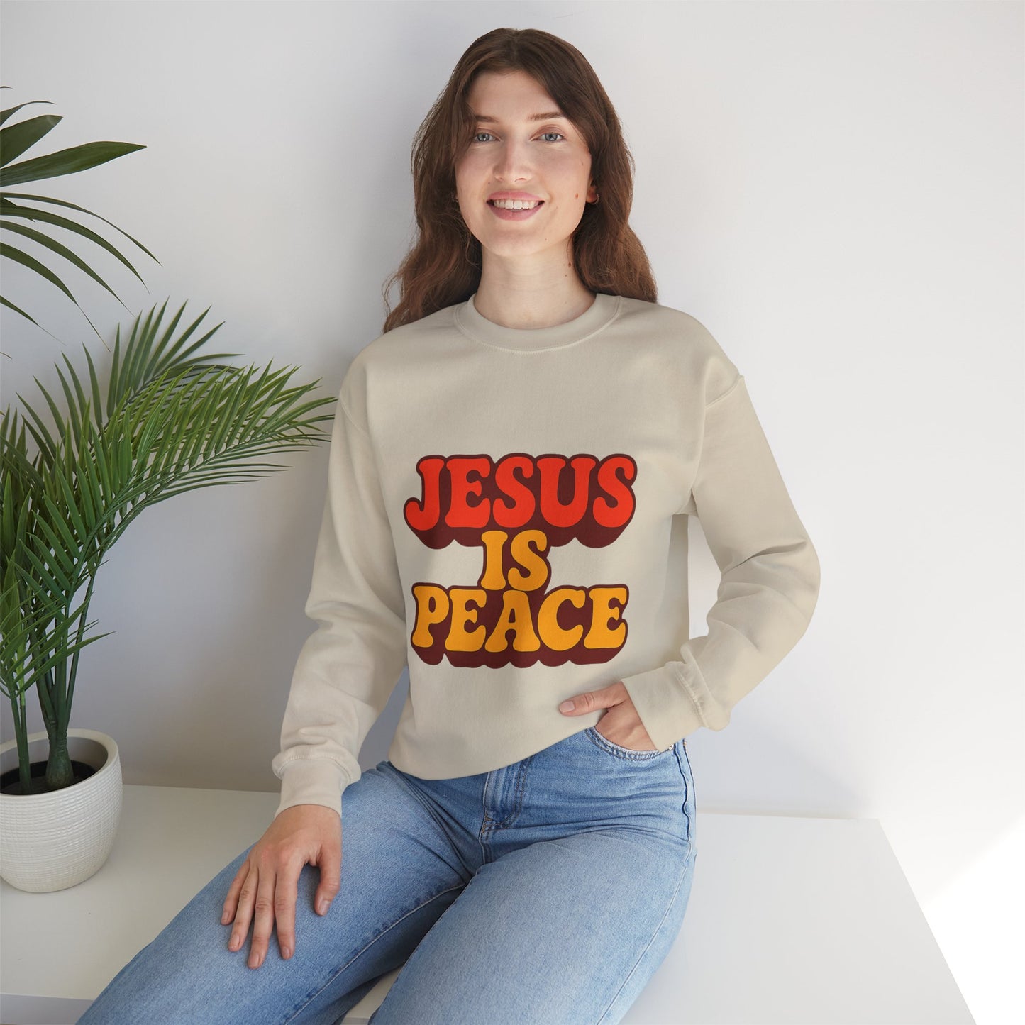 Jesus is Peace Crewneck Sweatshirt, Comfortable Unisex Pullover, Faith-Based Gift, Cozy Casual Wear, Perfect for Church or Family Gatherings