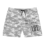 Grey Camo Jesus Christ Saved My Life Swim Trunks