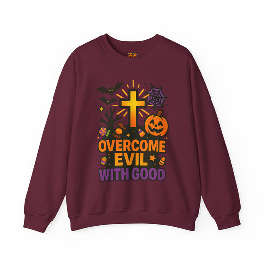 Halloween Unisex Crewneck Sweatshirt, Cozy Fall Apparel, Pumpkin & Cross Design, Perfect for Autumn, Gifts for Him & Her