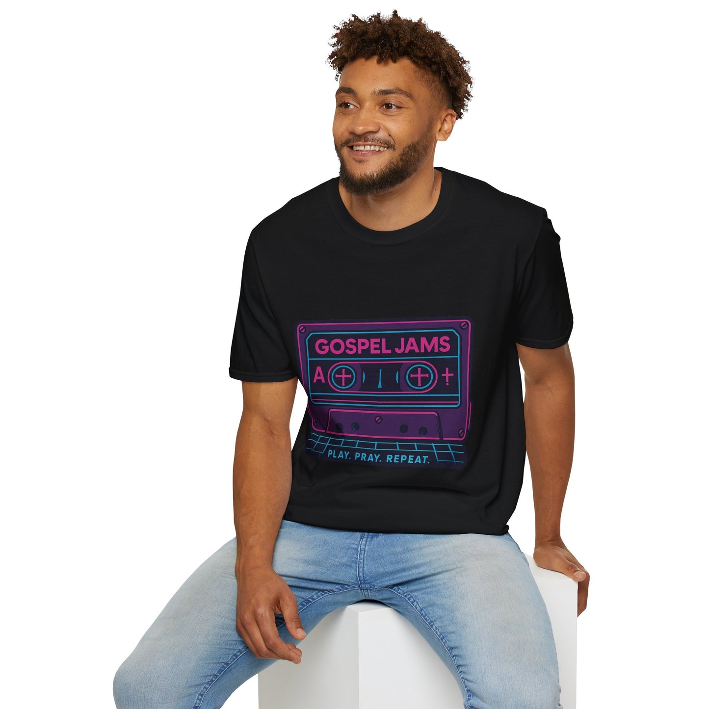 Retro Gospel Jams T-Shirt, 80s Style Tee, Music Lover Gift, Play Pray Repeat Shirt, Unisex Casual Wear